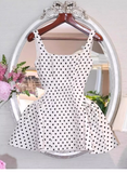 Cute A line Square Neck White Polka Dots Satin Mini Short Formal 8th Grade Homecoming Dresses Summer Middle School Hoco Dress Homecoming Outfits 25 Birthday Dress HZ1214