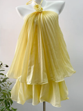 Cute A line Halter Yellow Chiffon Mini Short Formal 8th Grade Homecoming Dresses Summer Middle School Hoco Dress Homecoming Outfits 25 Birthday Dress HZ1214