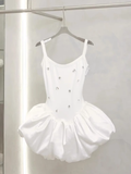 Cute A line Square Neck White Satin Mini Short Formal 8th Grade Homecoming Dresses Summer Middle School Hoco Dress Homecoming Outfits 25 Birthday Dress HZ1214
