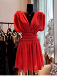 Cute A line V Neck Red Chiffon Mini Short Formal 8th Grade Homecoming Dresses Summer Middle School Hoco Dress Homecoming Outfits 25 Birthday Dress HZ1214