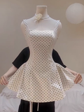 Cute A line Square Neck White Polka Dots Satin Mini Short Formal 8th Grade Homecoming Dresses Summer Middle School Hoco Dress Homecoming Outfits Birthday Dress HZ1214