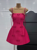Pretty A line Spaghetti Straps Hot Pink Satin Short Formal 8th Grade Homecoming Dresses Summer Middle School Hoco Dress Homecoming Outfits HZ1214