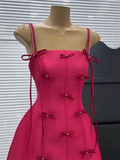 Pretty A line Spaghetti Straps Hot Pink Satin Short Formal 8th Grade Homecoming Dresses Summer Middle School Hoco Dress Homecoming Outfits HZ1214
