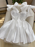 Pretty A line Black Satin Short Formal 8th Grade Homecoming Dresses Summer Middle School Hoco Dress Homecoming Outfits HZ1214