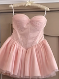 Pretty Ball Gown Sweetheart Tulle Pink Short Homecoming Dress Summer Middle School Formal 8th Grade Hoco Dresses Summer Homecoming Outfits HZ1214