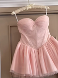 Pretty Ball Gown Sweetheart Tulle Pink Short Homecoming Dress Summer Middle School Formal 8th Grade Hoco Dresses Summer Homecoming Outfits HZ1214