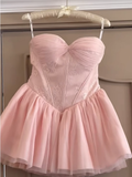 Pretty Ball Gown Sweetheart Tulle Pink Short Homecoming Dress Summer Middle School Formal 8th Grade Hoco Dresses Summer Homecoming Outfits HZ1214