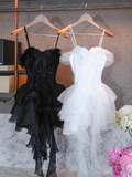 Cute A line Spaghetti Straps White Mini Short Formal 8th Grade Homecoming Dresses Summer Middle School Hoco Dress Homecoming Outfits HZ1214