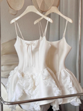 Pretty A line Spaghetti Straps White Satin Short Formal 8th Grade Homecoming Dresses Summer Middle School Hoco Dress Homecoming Outfits HZ1214
