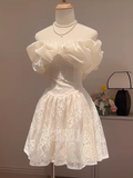 Pretty Ball Gown Strapless White Lace Short Homecoming Dress Summer Middle School Formal 8th Grade Hoco Dresses Summer Homecoming Outfits HZ1214