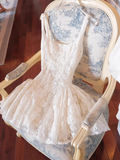 Cute A line Square Neck White Lace Mini Short Formal 8th Grade Homecoming Dresses Summer Middle School Hoco Dress Homecoming Outfits Birthday Dress HZ1214