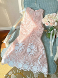 Pretty A line V Neck Lace Pink Short Formal 8th Grade Homecoming Dresses Summer Middle School Hoco Dress Homecoming Outfits HZ1214