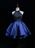 Cute Ball Gown High Neck Royal Blue Sleeveless Mini Short Formal 8th Grade Homecoming Dresses Summer Middle School Hoco Dress Homecoming Outfits HZ1214