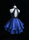 Cute Ball Gown High Neck Royal Blue Sleeveless Mini Short Formal 8th Grade Homecoming Dresses Summer Middle School Hoco Dress Homecoming Outfits HZ1214