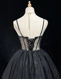 Cute Ball Gown Spaghetti Straps Black Sleeveless Mini Short Formal 8th Grade Homecoming Dresses Summer Middle School Hoco Dress Homecoming Outfits HZ1214