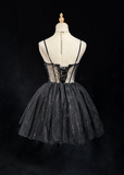 Cute Ball Gown Spaghetti Straps Black Sleeveless Mini Short Formal 8th Grade Homecoming Dresses Summer Middle School Hoco Dress Homecoming Outfits HZ1214