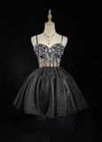 Cute Ball Gown Spaghetti Straps Black Sleeveless Mini Short Formal 8th Grade Homecoming Dresses Summer Middle School Hoco Dress Homecoming Outfits HZ1214
