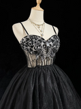 Cute Ball Gown Spaghetti Straps Black Sleeveless Mini Short Formal 8th Grade Homecoming Dresses Summer Middle School Hoco Dress Homecoming Outfits HZ1214
