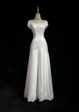 Classic Bridal Gown A line Square Neck Short Sleeves Satin White Wedding Dresses Minimalist Bridal Gowns HZ1214