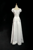 Classic Bridal Gown A line Square Neck Short Sleeves Satin White Wedding Dresses Minimalist Bridal Gowns HZ1214