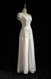 Classic Bridal Gown A line Square Neck Short Sleeves Satin White Wedding Dresses Minimalist Bridal Gowns HZ1214