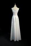Classic Bridal Gown A line Jewel Neck Satin Long White Wedding Dresses Elegant Bridal Gowns HZ1214