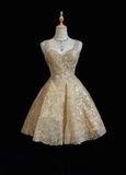 Pretty Ball Gown Sweetheart Gold Lace Short Formal 8th Grade Homecoming Dresses Summer Middle School Hoco Dress Homecoming Outfits HZ1214