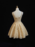 Pretty Ball Gown Sweetheart Gold Lace Short Formal 8th Grade Homecoming Dresses Summer Middle School Hoco Dress Homecoming Outfits HZ1214