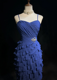 Pretty A line Spaghetti Straps Royal Blue Chiffon Short Formal 8th Grade Homecoming Dresses Summer Middle School Hoco Dress Homecoming Outfits HZ1214