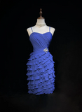 Pretty A line Spaghetti Straps Royal Blue Chiffon Short Formal 8th Grade Homecoming Dresses Summer Middle School Hoco Dress Homecoming Outfits HZ1214