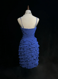 Pretty A line Spaghetti Straps Royal Blue Chiffon Short Formal 8th Grade Homecoming Dresses Summer Middle School Hoco Dress Homecoming Outfits HZ1214