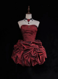 Cute Ball Gown Sweetheart Taffeta Burgundy Sleeveless Mini Short Formal 8th Grade Homecoming Dresses Summer Middle School Hoco Dress Homecoming Outfits HZ1214