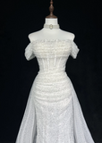 Vintage Bridal Gown 1960s Mermaid Off The Shoulder Sequin Long White Wedding Dresses Elegant Bridal Gowns HZ1214