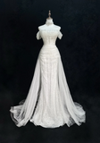 Vintage Bridal Gown 1960s Mermaid Off The Shoulder Sequin Long White Wedding Dresses Elegant Bridal Gowns HZ1214
