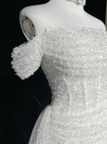 Vintage Bridal Gown 1960s Mermaid Off The Shoulder Sequin Long White Wedding Dresses Elegant Bridal Gowns HZ1214