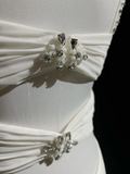 Modern A line Straps Silver Beads Chiffon Long White Backless Wedding Dresses Elegant Bridal Gowns HZ1214