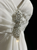 Modern A line Straps Silver Beads Chiffon Long White Backless Wedding Dresses Elegant Bridal Gowns HZ1214