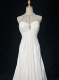 Vintage Bridal Gown 1960s A Line Jewel Neck Chiffon Long White Wedding Dresses Elegant Bridal Gowns HZ1214