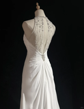 Vintage Bridal Gown 1960s A Line Jewel Neck Chiffon Long White Wedding Dresses Elegant Bridal Gowns HZ1214