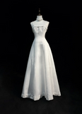 Vintage A line Spaghetti Straps White Satin Long 1940s 1950s Wedding Dresses Elegant Bridal Gowns HZ1214