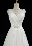 Vintage Bridal Gown 1960s Ball Gown V Neck Tulle Long White Wedding Dresses Elegant Bridal Gowns HZ1214