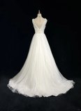 Vintage Bridal Gown 1960s Ball Gown V Neck Tulle Long White Wedding Dresses Elegant Bridal Gowns HZ1214