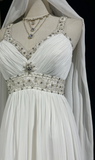 Vintage Bridal Gown 1960s A Line V Neck Chiffon Long White Wedding Dresses Elegant Bridal Gowns HZ1214