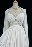 Vintage Bridal Gown 1960s A Line V Neck Chiffon Long White Wedding Dresses Elegant Bridal Gowns HZ1214