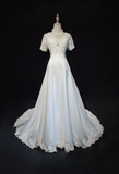 Vintage Bridal Gown 1960s Ball Gown V Neck Short Sleeves Ivory Long Summer Autumn Wedding Dresses Elegant Bridal Gowns HZ1214