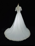 Vintage Bridal Gown 1960s Ball Gown V Neck Short Sleeves Ivory Long Summer Autumn Wedding Dresses Elegant Bridal Gowns HZ1214