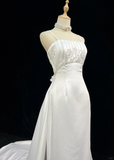 Vintage Bridal Gown 1960s Sheath Spaghetti Straps Satin White Long Summer Autumn Wedding Dresses Elegant Bridal Gowns HZ1214