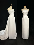 Vintage Bridal Gown 1960s Sheath Spaghetti Straps Satin White Long Summer Autumn Wedding Dresses Elegant Bridal Gowns HZ1214