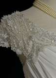 Vintage A line Scoop White Chiffon Long 1940s 1950s Wedding Dresses Elegant Bridal Gowns HZ1214