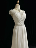 Vintage A line Scoop White Chiffon Long 1940s 1950s Wedding Dresses Elegant Bridal Gowns HZ1214
